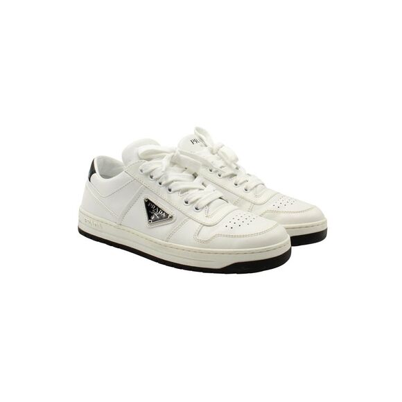Prada Downtown Perforated Sneakers in White Leather - Picture 5 of 10